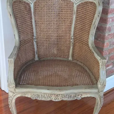 Vintage French Provencial Style Cane Bergere Armchair