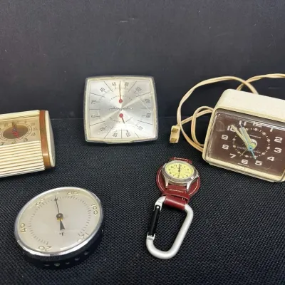 5 Pc Vintage Clock & Thermometer Collection