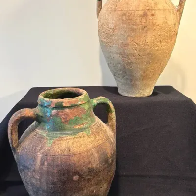 2 Rustic Turkish Terracotta Olive Oil Jars