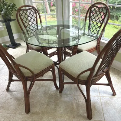 Braxton Culler Rattan Glass Top Table & 4 Chairs