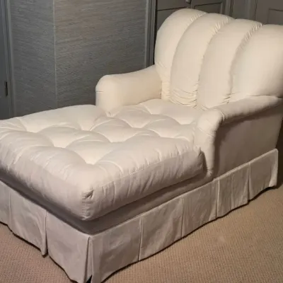 White Tufted Chenille Cloud-Style Chaise Lounge By Century Furniture Industries