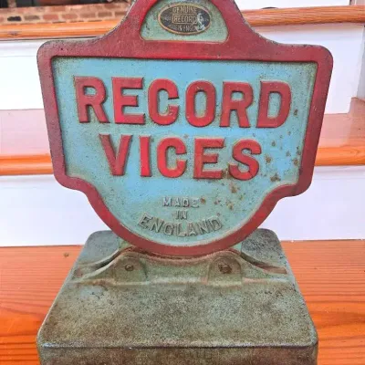 "Record Vices" Vintage Cast Metal Counter Top Sign England