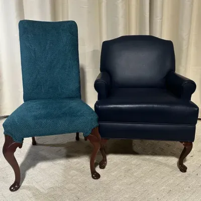 Faux Leather Armchair & 2 High Back Side Chair