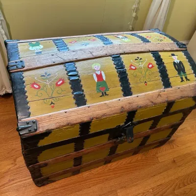 Antique Dome-Top Steamer Trunk- Hand Painted And Restored 