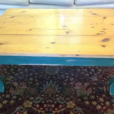 Rustic Pine Wood Coffee Table Green Base
