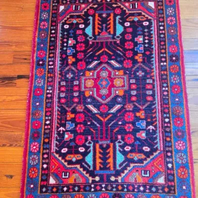 Vintage Handmade Wool Oriental Rug Mat 4' 2" x 2' 10"