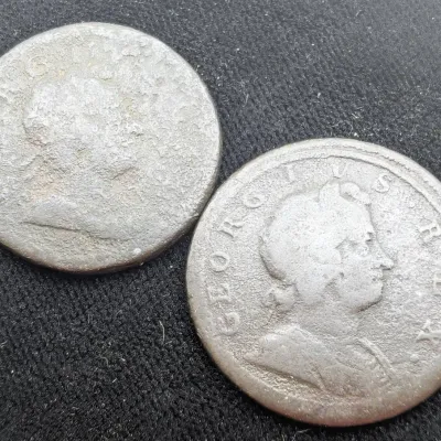 1718 & 1720 British George I Half Pennies 