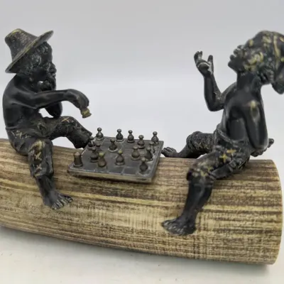 Cold Painted Bronze & Horn Sculpture...Checkers