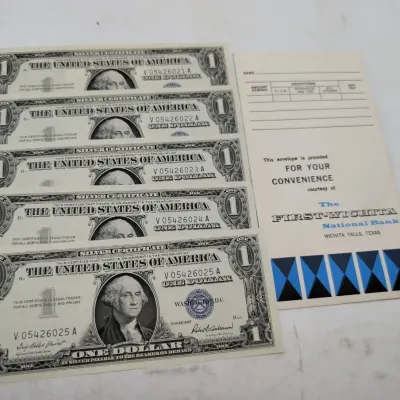 5 Uncirculated, Consecutive 1957 $1 Silver Certificates