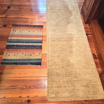 2 Handwoven Wool Rugs: Runner & Mat