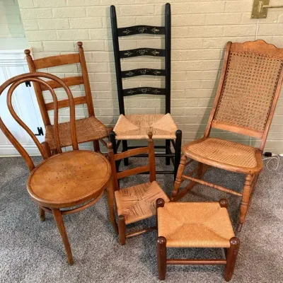 Collection Of Wood Chairs - Cane And Solid Seat