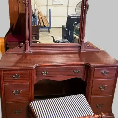 Vintage Vanity With Mirror & Bench