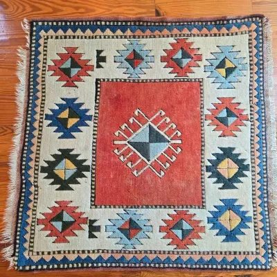 Handmade Vintage Wool Square Rug 3' 5" × 3' 5"
