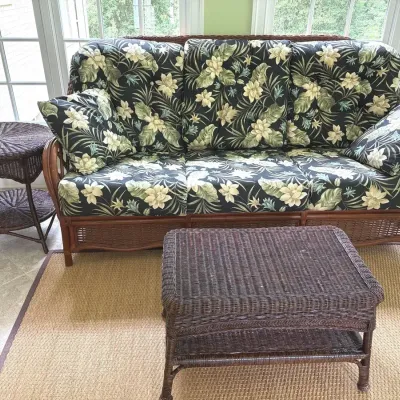 Braxton Culler Rattan & Wicker Sofa, Two Side Table 