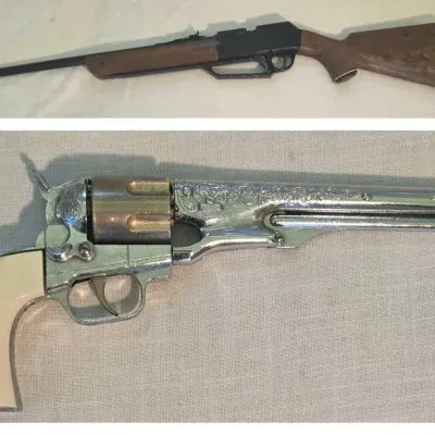 Daisy Powerline BB Gun (.177 Caliber, 4.5mm) & Hubley Vintage Toy Cap Gun (Colt .45)