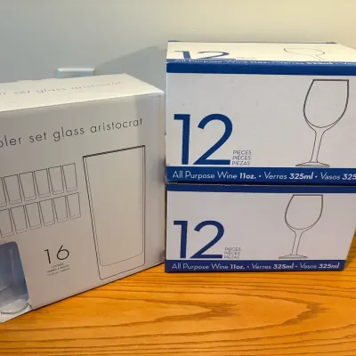 3 NIB Glassware-Tumblers & Stemmed Wine Glasses 