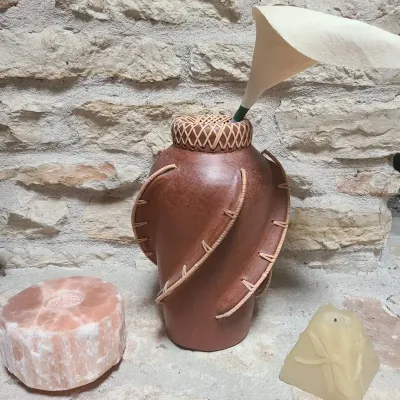 Ceramic And Woven Vase, Pink Salt Candleholder, Candle