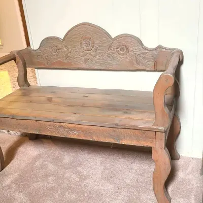 Rustic Carved Bench By Robert Briones (Late 1970s)