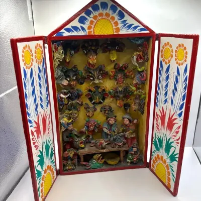 Peruvian Retablos Folk Art Shadowbox (Scene of a Mask Shop)