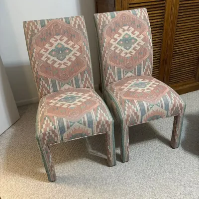 Pair of Parsons Chairs with Southwestern Fabric  