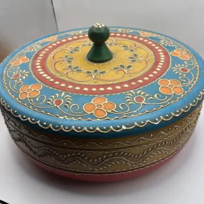 Large Pier 1 Painted Round Box 