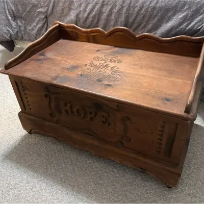 Carved Hope Chest Bench (hinges need to be re-attached) 