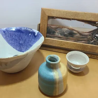 Signed Pottery Pieces and Moving Sand Art