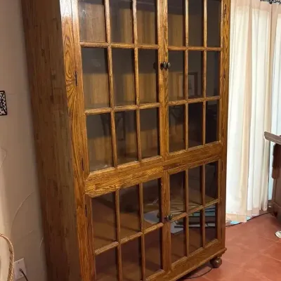LARGE Oak Display Cabinet with Glass Doors (82 x 51 x 15) Almost 7 Feet Tall x About 4 Feet Wide