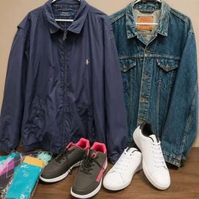 LEVI STRAUSS JEAN JACKET, RALPH LAUREN JACKET, AND BRAND NEW SHOES