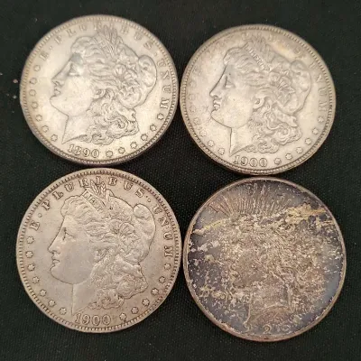 THREE MORGAN AND ONE PEACE SILVER DOLLARS