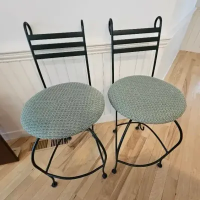 (2) Wrought Irom Cushioned Counter Height Stools