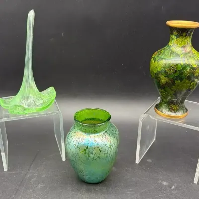 Beautiful Green Glass Pieces including Hand Blown Lily Stem Vase