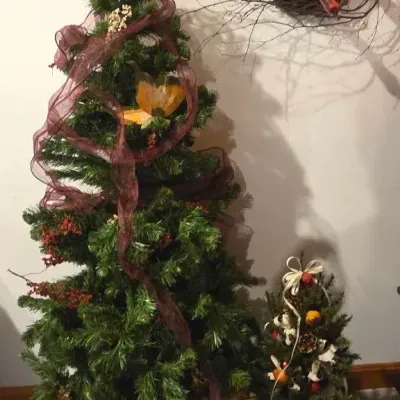 (2) Holiday Trees & (1) Grapevine Wreath