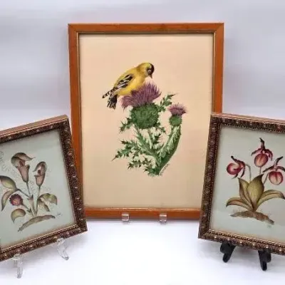 (3) Beautiful Hand Painted Botanical Pieces 
