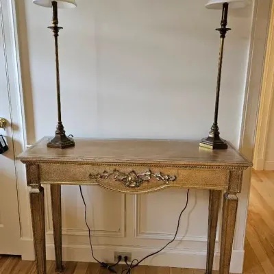 Mid-Century Italian Console Table & (2) Candlestick Style Table Lamps