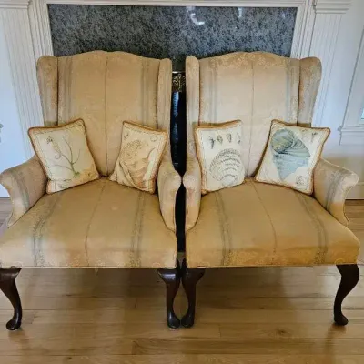 (2) Queen Ann Chairs & (4) Pillows