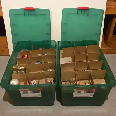 Mystery Lot- (2) Bins of Holiday Ornaments 