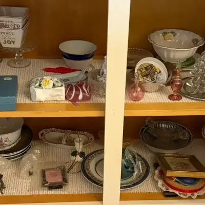 Two Shelves of Assorted Decor Items