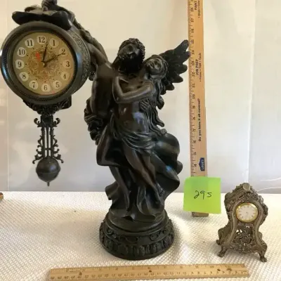Reproduction Classical Clock with Cupid (?) And Darling Petite Metal Desk Clock