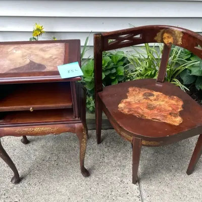 Decoupaged End Table And Decoupaged Corner Chair