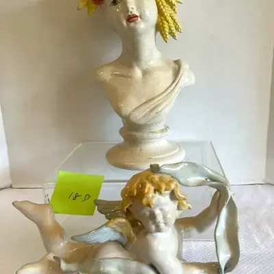 Vintage Italian Ceramic Bust of Woman with Wheat in Hair, Vintage Ceramic Cherub