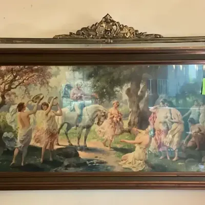 Panoramic Print with a Victorian Romantic Scene in a Fancy Frame