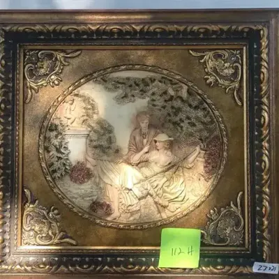 3-Dimensional Wall Plaque Framed In A Gold Frame And 2 Romantic Prints