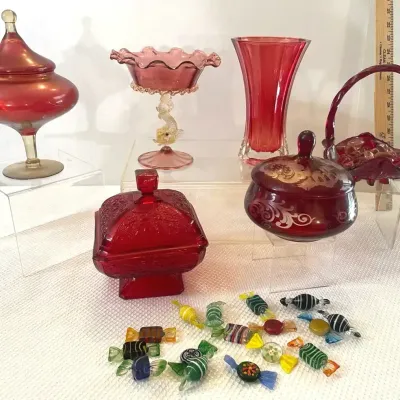 Cranberry Glass and Murano Glass Candy