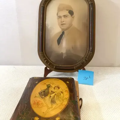 Vintage Photograph Of A Soldier In A Nice Frame And An Antique Photo Album Full Of Photos
