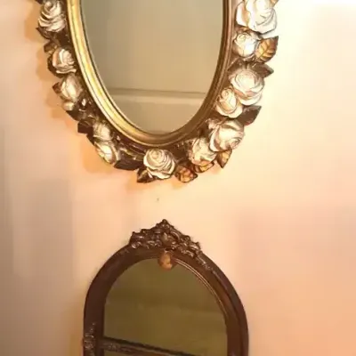 Oval  Modern Day Mirror with Roses And An Antique Mirror With Decoupage and Cameo Embellishments 