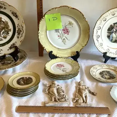 Vintage Display Plates with Scenes and People and a few Floral Pieces