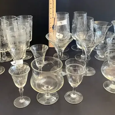 Assortment Of Pretty Etched Glassware