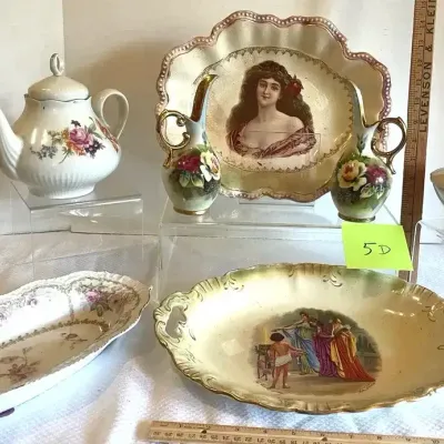 Pretty Floral China Pieces, Antique Figural/Portrait Plates, Hand Painted and Transferware