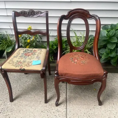 Needlepoint Vintage Chair And Vintage Chair With Tapestry Seat